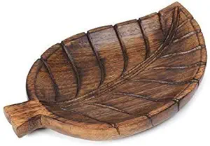 Wooden Serving Bowl for Fruits, Salads and Cookies - Handmade Natural Finish Centerpiece Serving Trays Set of 1 - Key Decorative Bowls for Entry Table (12 x 8 x 1 Inches, Leaf)