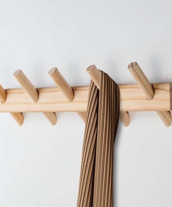 Rustic Wooden Wall Mounted Coat Rack, 5 Hooks, Solid Wood Construction (Natural, 5 Hooks)