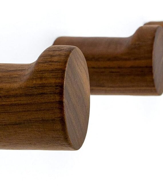 Natural Wooden Wall Mounted Hooks - Pack of 4 - Modern - Handmade Decorative Wood Pegs Minimalist for Hanging Hat, Coats (Black Walnut Wood)