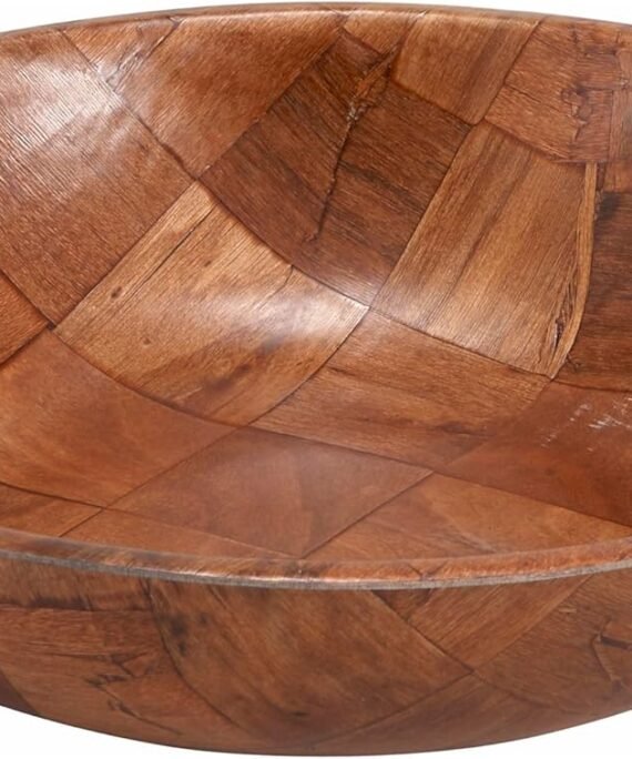 Wooden Woven Salad Bowl, 10-Inch, Brown