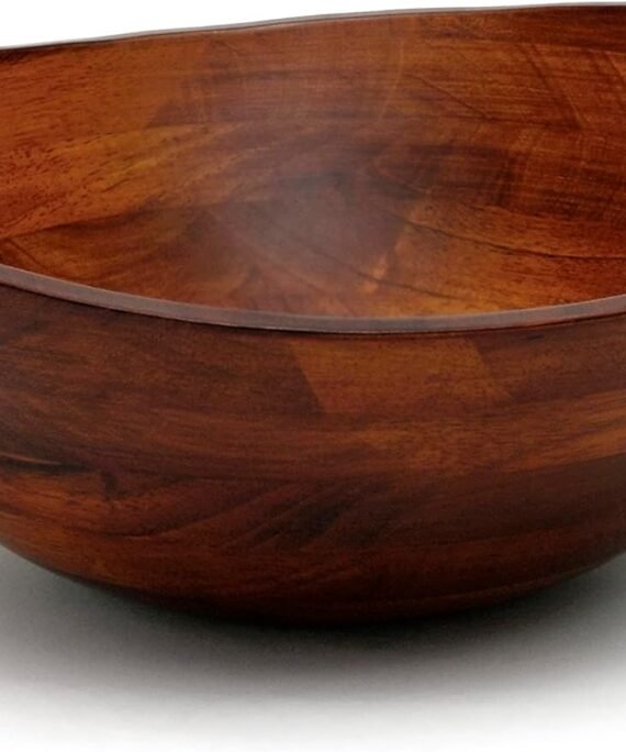Cherry Finished Wavy Rim Serving Bowl for Fruits or Salads, Matte, Large, 13" x 12.5" x 5", Single Bowl
