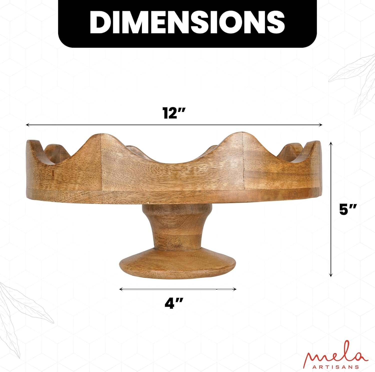 Footed Wooden Fruit Bowl (Mangowood, Natural) - Handcrafted Coffee Table Decor - Oval Pedestal Bowl for Kitchen or Dining Table Centerpieces - Decorative Fruit Tray (Footed - Scallop) - Image 2