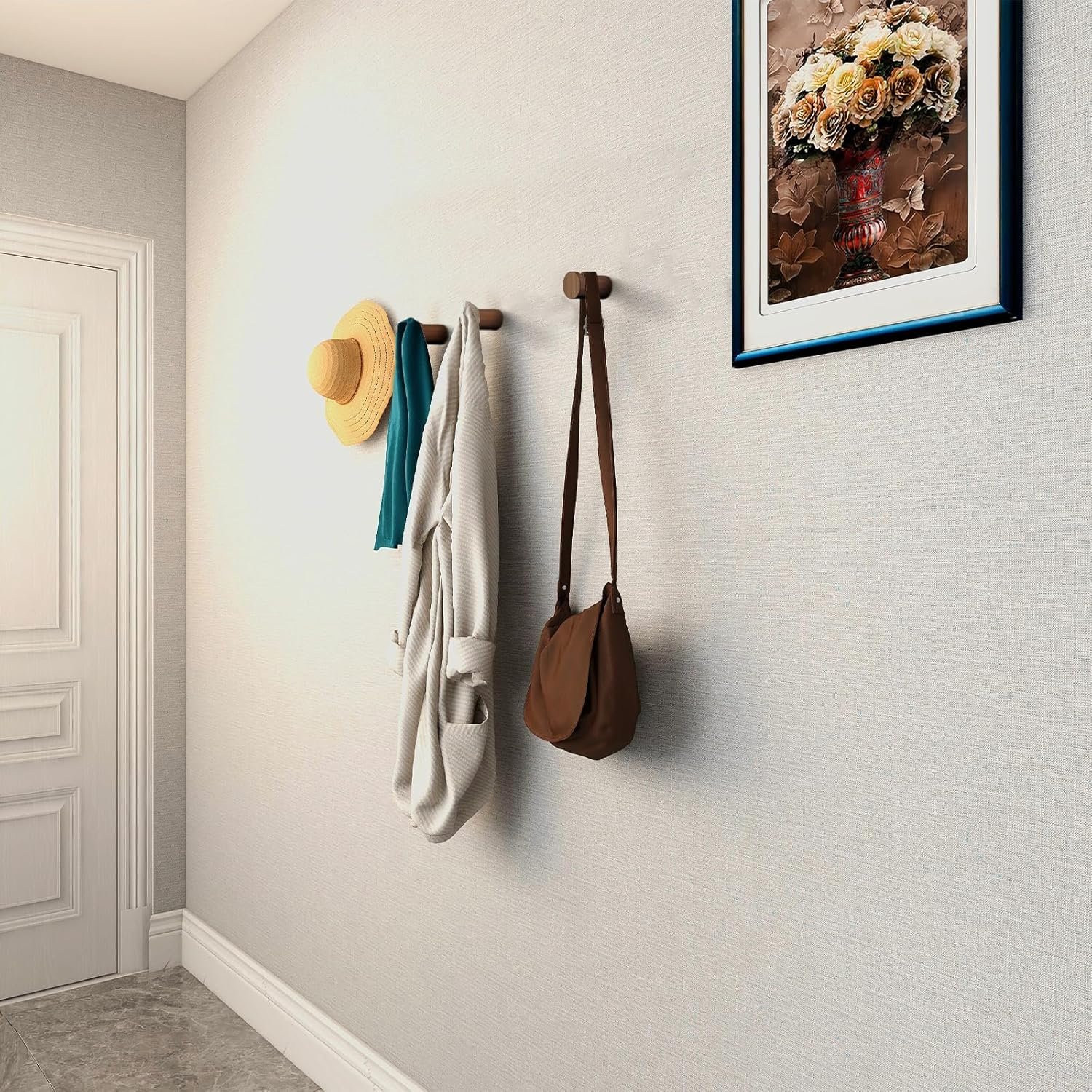 Wood Wall Hooks, 4 Pack Wooden Coat Hooks Wall Mounted, Rustic Hat Hooks Heavy Duty Entryway Wall Hangers for Hanging Purse, Towels, Clothes, Backpack - Image 2